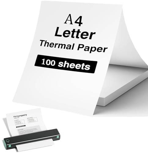 Greitsyy 100 feuilles Papier thermique A4 pliable, 210mm x 297mm Papier Thermique, à séchage rapide, compatible avec la majorité des imprimantes thermiques A4, Pour Contrats, Photos, Dessins