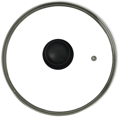DL SERVICE Coperchio Ø16cm per Pentole e Padelle in Vetro con foro per il vapore e bordo in Acciaio Inox, vetro resistente per contenere bene il vapore, pomello antiscottatura