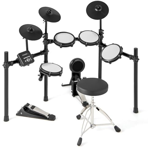 GOPLUS 10 Zoll E-Drum Set, E Schlagzeug leises Mesh Kit mit 225 Sounds, 15 Demo, 2 Pedale & 2 Drumsticks, Electric Drum Set mit verstellbarer Sitz, USB-MIDI, Elektronische Schlagzeug für Anfänger