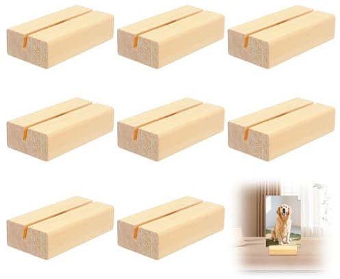 Gripiti Place Card Holders 8 Pcs, Wooden Photo Holder Square Table Name Number Stands Wood Menu Holders Simple Card Holder for Indoor and Outdoor Weddings Party Cards Notes Pictures Photos