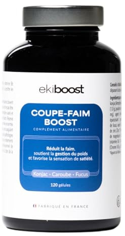 COUPE FAIM | Hautement dosé | Konjac, Fucus, Caroube, Vitamine B6 & Bisglycinate de Zinc | Complément Alimentaire à base de plantes | Vitamines & Minéraux | Fabriqué en France | 120 Gélules | Ekiboost