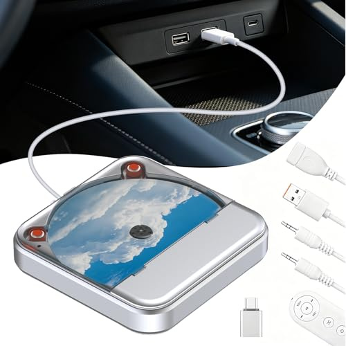 CD Player für Auto mit USB, CENXINY CD Laufwerk Externes mit AUX | Universal CD Player für Auto mit USB-Typ-C-Adapter, inklusive 1.5M USB-Verlängerungskabel,1 m AUX-Kabel