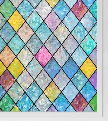YIPFEN Lámina opaca para 1 unidad adhesión estática de privacidad colorida efecto tridimensional de arcoíris 45 x 200 cm sin pegamento protección contra rayos UV para baño cocina sala de estar