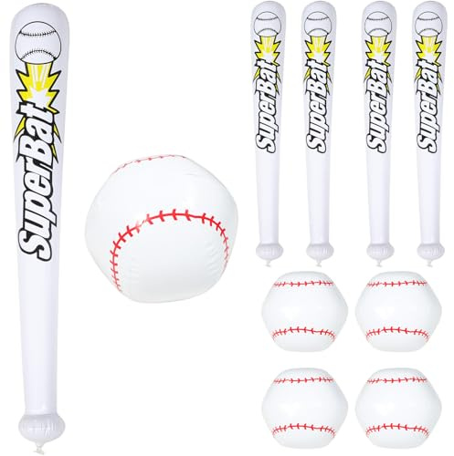 Beaupretty Bate y Pelota de Béisbol Inflables 10 Piezas, Pelota de 40 Cm y Bate de 80 Cm, PVC Resistente, Juguetes Inflables para Piscina y Fiestas Temáticas de Béisbol
