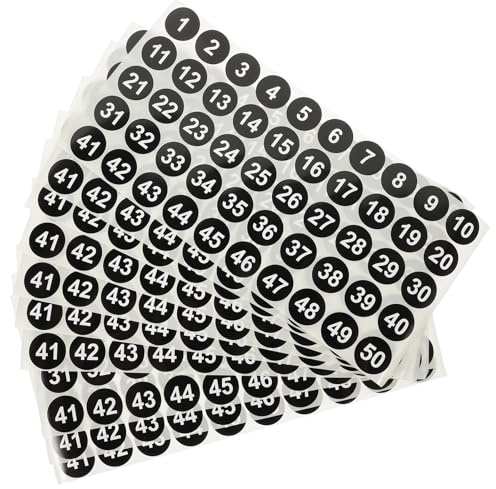 Milisten Lot de 10 Feuilles d'Autocollants Numérotés Adhésifs, Chiffres Consécutifs 1-50, 2,54 CM, pour Rangement sur Surfaces Variées comme Verre et Métal