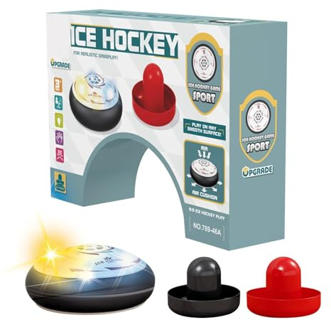 Electric Floating Hockey Set Portable Table Top Air Hockey Game with 2 Pushers Suspending Puck Shuttle Ball for Family Party Night Indoor Activity Funny Toy Gift for Kids Boys Girls Adults