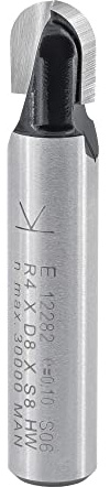 ENT 12282 Hohlkehlfräser HW, Schaft (S) 8 mm, Radius (R) 4 mm, Durchmesser (D) 8 mm, NL 8 mm, SL 32 mm, Holzbearbeitung, Oberfräse