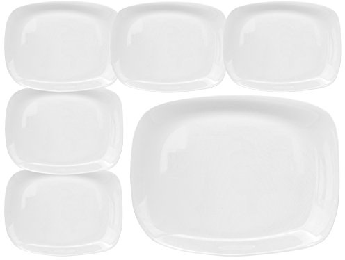 Bormioli Rocco PARMA 6er Set Servierplatte, 325 x 240 x 23 mm, Servierteller aus weißem Opalglas, rechteckig, zeitlos-elegantes Design