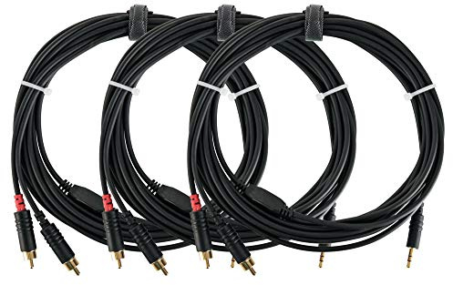 Set de 3 câbles audio Pronomic Stage J3RC-6m (jack stéréo 3,5 mm vers Cinch, pour DJ, studio et PA, connecteurs dorés, longueur : 6 m) noir