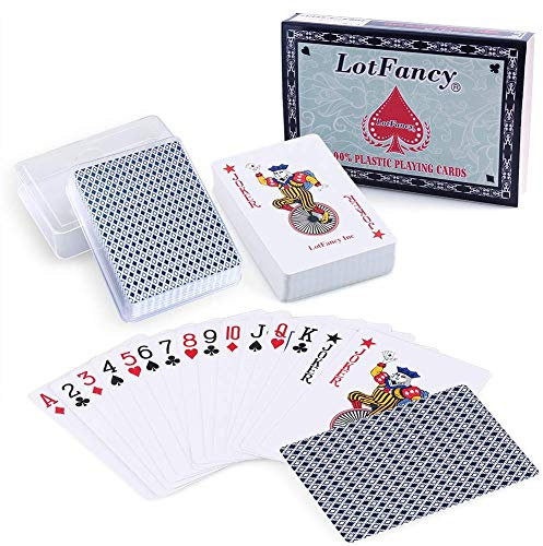 LotFancy 2X Plastik Pokerkarten, 54 wasserdichte Spielkarten, Poker Kartendeck aus Kunststoff, Profi Standard Playing Cards