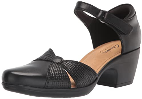 Clarks Emily Rae Pump, Black Leather, 8 Wide
