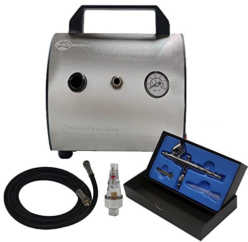 Silent Flüsterkompressor Druckluftkompressor leise ölfrei Kompressor inkl. Ausblaspistole und Druckluftschlauch, Airbrushing System Kit Dual-Action Airbrush, 1/4 oz Flüssigkeitsbecher, 0,3 mm Spitze