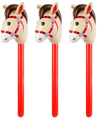 3 Stück Aufblasbares Stabpferd,Cosswe Aufblasbares Pferd Luftballon,für Weihnachten, Pferde-Motto-Geburtstagsfeier, Dekoration, Party-Geschenk-Requisiten