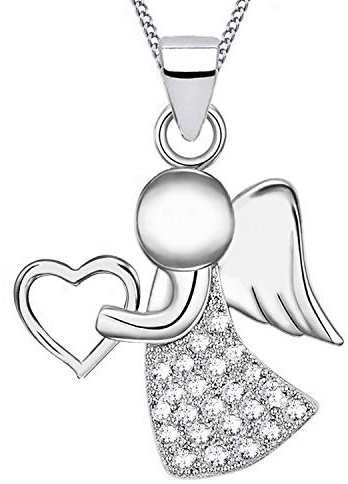 Schutzengel Anhänger mit Kette 925 Silber Zirkonia steine Kristallklar