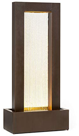 Blumfeldt Skyriver - Fuente de jardin, Para interior y exterior, Circuito cerrado de agua, Cable 10m largo, Contenedor 12 L, Circulacion 800 L/h, Iluminacion ambiental, Metal galvanizado, Bronce