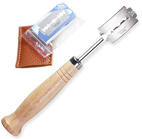 Evenlyao Bäckermesser, Teigmesser Holzgriff, Bretzelmesser, Baguettemesser Mit 4 Klingen Gebogene Brotmesser, Mit Lederschutzhülle