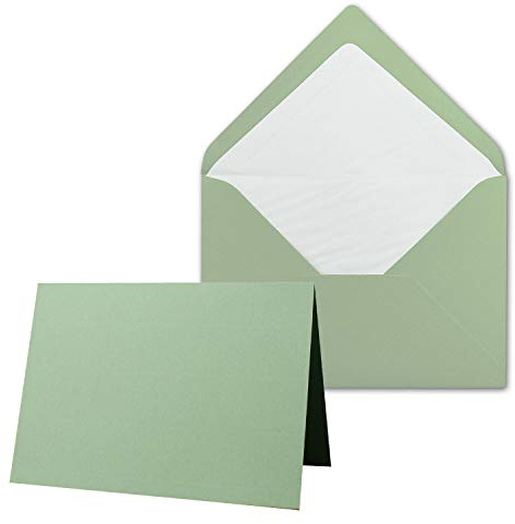 50 x Kartenpaket mit gefütterten Brief-Umschlägen - gerippt - DIN A6/C6 - Olive-Grün - 10,5 x 14,8 cm - Nassklebung - NEUSER PAPIER