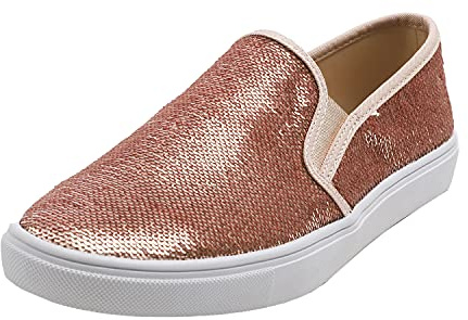 Feversole Women's Featured PU Leather Lace-Up Sneaker, PU läder snörning sneakers för kvinnor, Rosa guld paljett, 38 EU