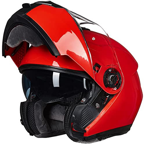 ILM Casco Moto Hombre Mujer Modular Homologado ECE22.06 Modelo 159,Rojo,M