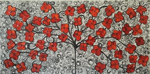 DORON ARTE QUADRO MODERNO ASTRATTO DIPINTO A MANO TELAIO GALLERY BORDI DIPINTI - ALBERO DELLA VITA - 1 metro x50x4 cm -RIF232