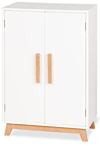 PINOLINO Puppenschrank Marit aus Holz mit 1 Einlegeboden, 1 Kleiderstange und 3 Kleiderbügeln und Puppenspielzeug, weiß