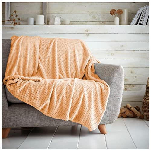 GC GAVENO CAVAILIA Fleece Throw Blanket For Sofa, Warm Fluffy Blankets, Soft Waffle Throws For Bed, Peach, 200X240, 656999
