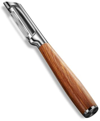 Meiyijia Pelapatate universale per frutta, lama a pendolo in acciaio inox, manico in legno (manico dritto)