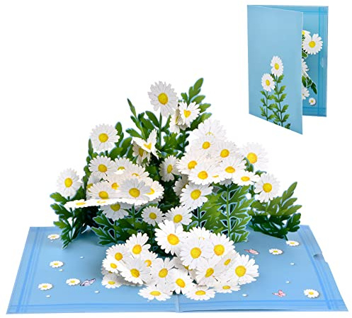 Vesaneae Pop-Up Margherite Biglietto Auguri, 3D Biglietto di Compleanno, Biglietti Augurali con Busta e Piccola Carta, Biglietto Fiori, Biglietto Pieghevole per San Valentino Laurea Nozze Anniversario
