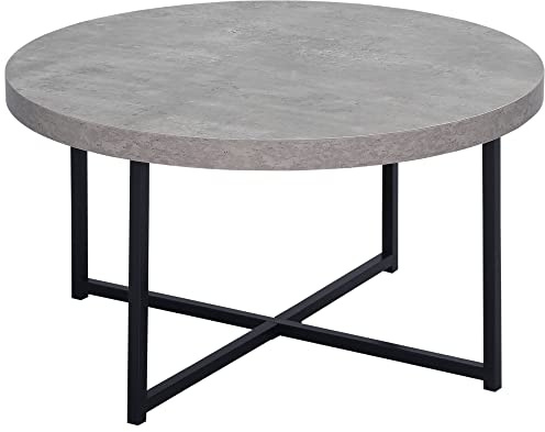 HOMCOM Couchtisch Beistelltisch Kaffeetisch mit kreuzförmigem Rahmen Rund Betonoptik Wohnzimmertisch MDF Metall Schwarz 80 x 80 x 45 cm