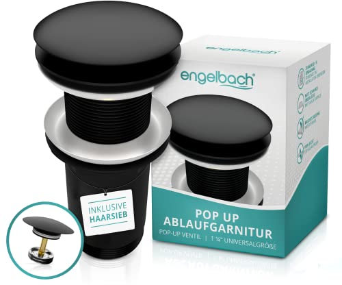 Engelbach® Universal Waschbecken Ablaufgarnitur - Pop up Ablaufventil mit und ohne Überlauf (Auch für Waschtische) Herausziehbarer Stöpsel mit Haarsieb - inklusive Einbauanleitung