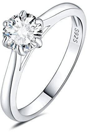 JewelryPalace 5mm 0.5ct Rund Zirkonia Solitär Promise Ring Damen, Braut Schmuck Set, Verlobungsring Damenring Ringe Silber 925 mit Stein für Frauen, Simulierte Diamant Jubiläum Eheringe Silberringe 53