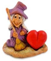 ARTESANÍA ALLA Figura Decorativa Bruja Escoba 100% Hecha a Mano (Lila, Amor)