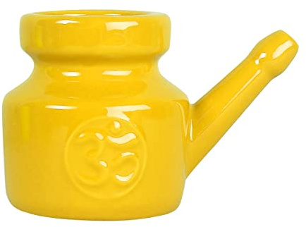 Pyatofly 350Ml Ceramic Neti Pot Nose Cleaning Pot Leakproof Spout Pot for Nasal Rinsing Nose Washing Men Women,Yellow