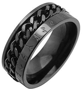 KnBoB Ring Fidget, Titan Ring für Herren Schwarz Wikinger Spinner Größe 57 (18.1)