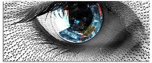 Pixxprint Glasbild Panorama, Wandbild aus Echtglas, Auge mit binärem Code, 100x40 cm, inkl. Aufhängung und Abstandshalter