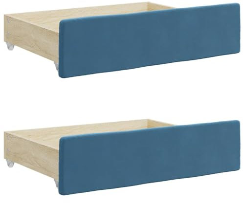 vidaXL Cassetti da Letto 2pz Blu in Legno Multistrato e Velluto