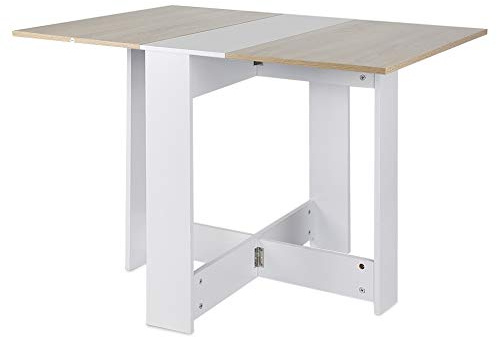 Cannoli Esstisch, Klapptisch mit Rollen, Schreibtisch, Beistelltisch, Tisch mit Ablagefläche für Esszimmer, Holz,103 * 76 * 73,4 cm (Weiß + Eichenfarbe)