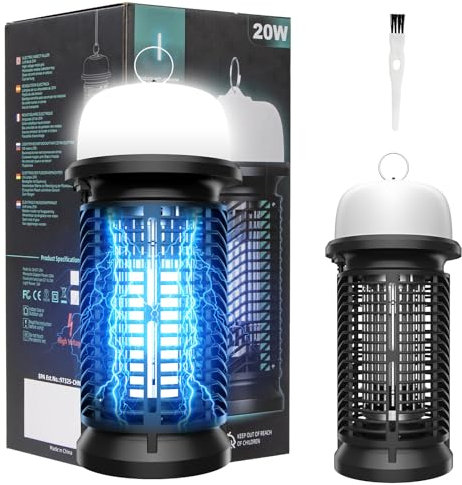 Oziral Neue 2-in-1-Elektrischer Insektenvernichter mit LED-Light 20W 4200V 1,5 m Netzkabel und Haken 360°Schädlingsbekämpfung Aufhängehaken Moskito Killer L