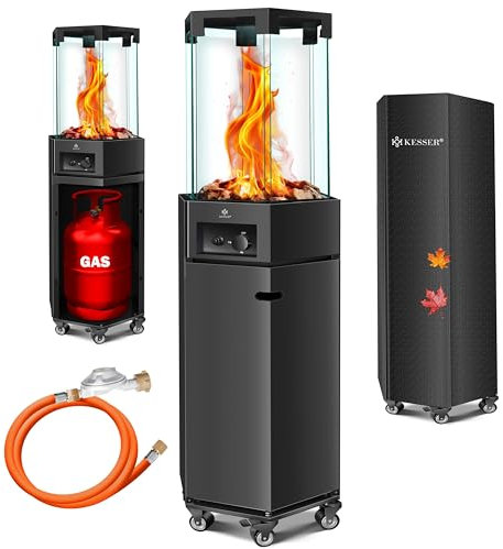 KESSER Stufa a gas 4/8 kW, accensione piezoelettrica a gas + regolatore di pressione del gas + copertina, protezione antiribaltamento a 360°, riscaldamento a gas, riscaldamento a gas per esterni