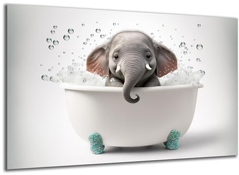 DARO Design - Toiletten-Bild auf 6mm HDF 40x30 cm Baby Elefant in der Badewanne - Wand-Deko Bilder Lustiges Geschenk
