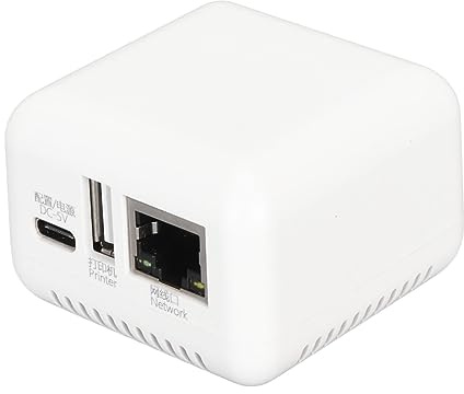 Print Server, LAN USB 2.0 Printer Server Adapter, 1 Port N USB 2.0 Network Print Server with Type C and USB Port for for Linux 3.4 (US Plug)