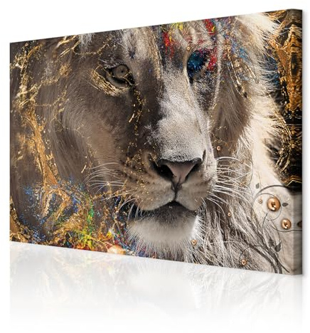 decomonkey - Tableau Acoustique Animaux 90x60 1 Pièce - Impression sur Toile Décoration Maison Isolation Peinture Image Phonique Déco Bureau Panneaux AcoustiquesLions chats animaux