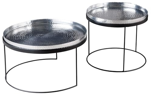 Riess Ambiente Handgearbeitetes 2er Set Couchtische Elements 60cm Silber abnehmbare Tabletts Beistelltische in Hammerschlag Optik für Dein Wohnzimmer