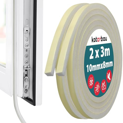 KOTARBAU® 2 St. Dichtungsband Schaumstoff 8x10 mm x 3m mittel PU2 Fenster Dichtungsband selbstklebend Tür Fensterdichtung selbstklebend weiß Fensterdichtungen