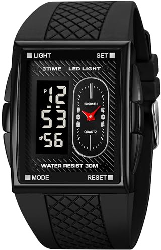 findtime Orologio da polso da uomo, digitale, al quarzo, da uomo, rettangolare, militare, orologio digitale con sveglia, data, ragazzo, orologio sportivo, cronometro a LED