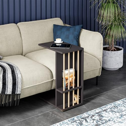 [en.casa] Beistelltisch Siikainen Laptoptisch mit senkrechten Streben 65 x 44 x 29 cm Rolltisch C-Form Wohnzimmertisch rechteckig Ablagetisch Schwarz