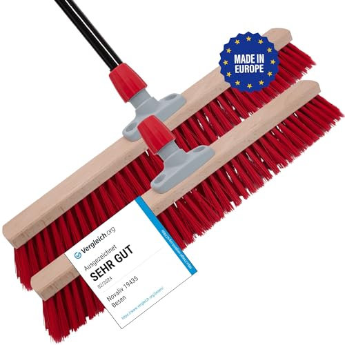 Novaliv 2 escobas de calle de 80 cm con mango exterior, cerdas de elastón, ideal como escoba exterior, cerdas duras con mango, escoba de patio, escoba de establo, escoba industrial, para exteriores