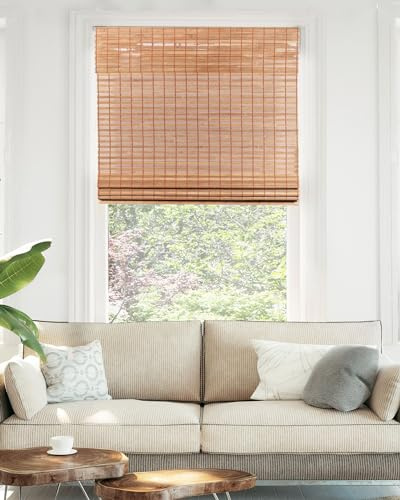 CHICOLOGY Bamboo Roman Shade, Cordless Light Filtering Woven Wood Window Treatment for Living Room, Dining Room, Kitchen & Office, Natural Bamboo Blinds for Boho Coastal Decor, Squirrel, 27W x 48H