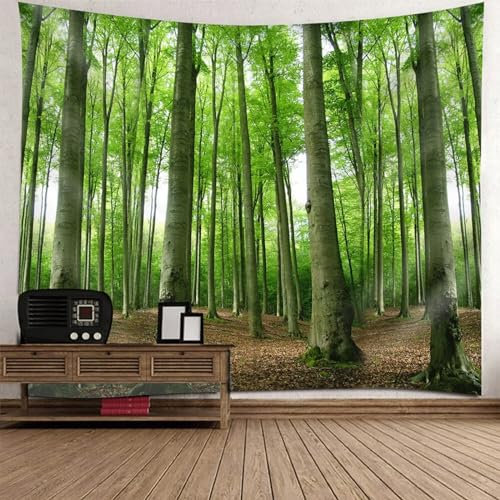 Epinki Tapisserie Grün Braun, Natur Landschaft Wandteppich Baum Wald Wandtuch aus Polyester, Wanddekoration für Wohnzimmer, Wohndekor, 240x220cm