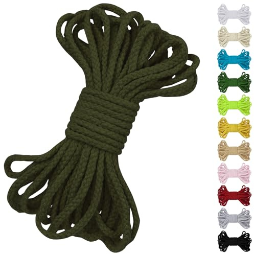 Uiopa Baumwollkordel 7mm x 10m, Kordelband Natürliche Makramee Garn 7mm Geflochten, Dicke Kordel Baumwollseil für Kordelzug, Pflanzenaufhänger, Wandbehang, Traumfänger, Garten, DIY-Projekte